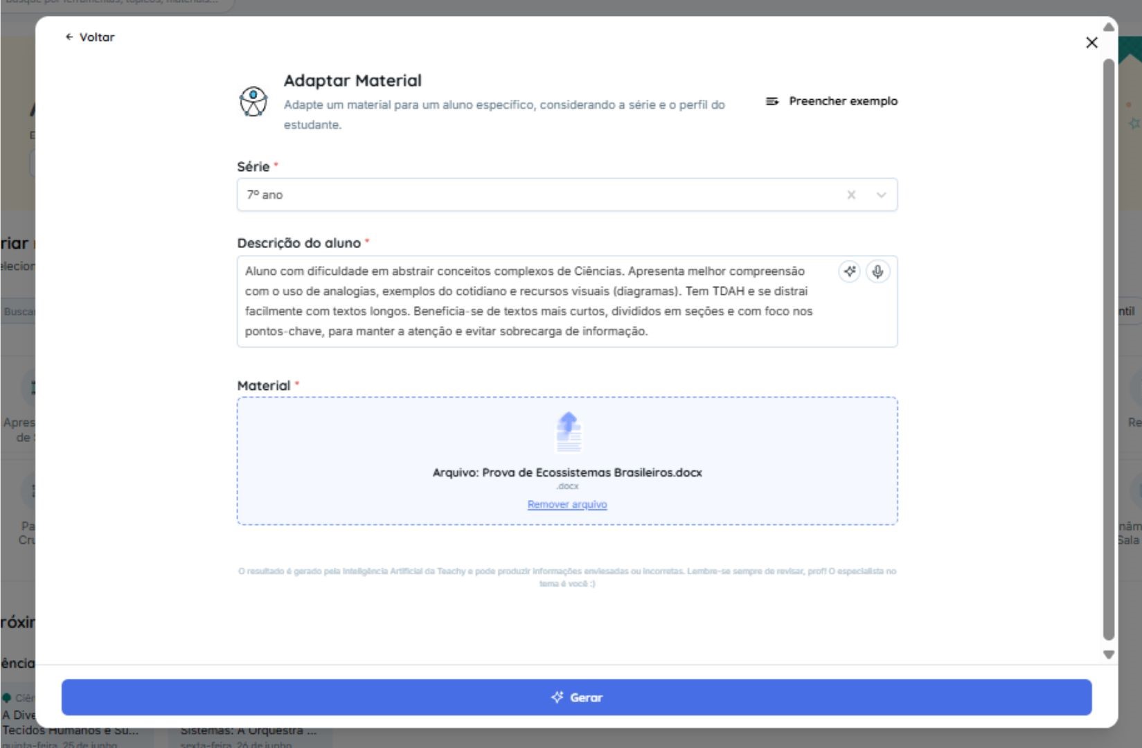 Imagem ilustra interface da ferramenta digital Teachy