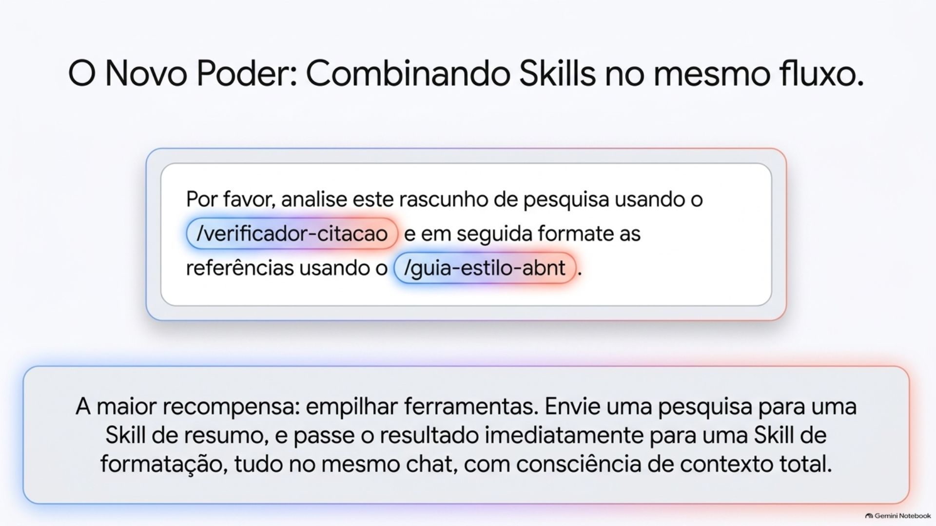 Infografico Combinando Skills no mesmo fluxo gemini Professora Patriciencias